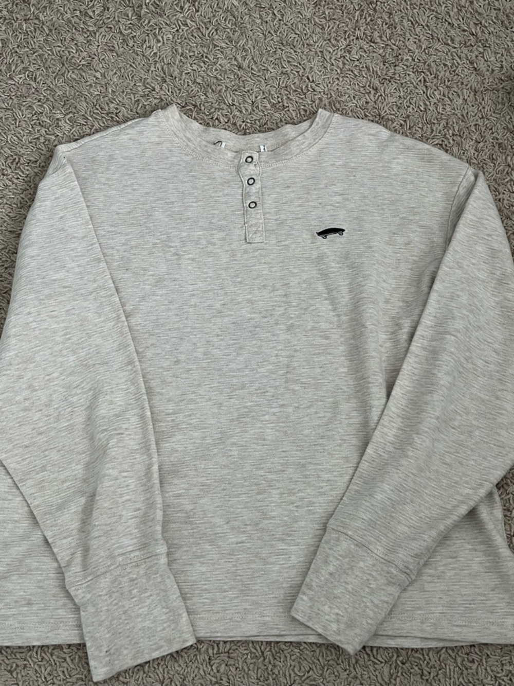 Vans Cream Waffle-Knit Henley Top with Logo Tab
